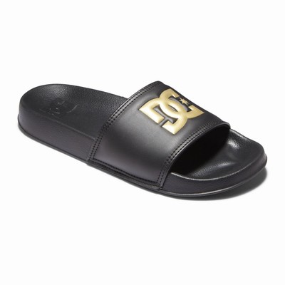 DC Slides Women's Black/Gold Sandals Australia Online FED-458